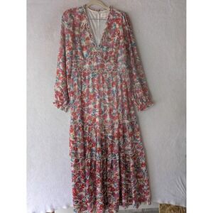 Bohme Maxi Dress Women's Size M Multicolor Floral Ruffle V-Neck‎